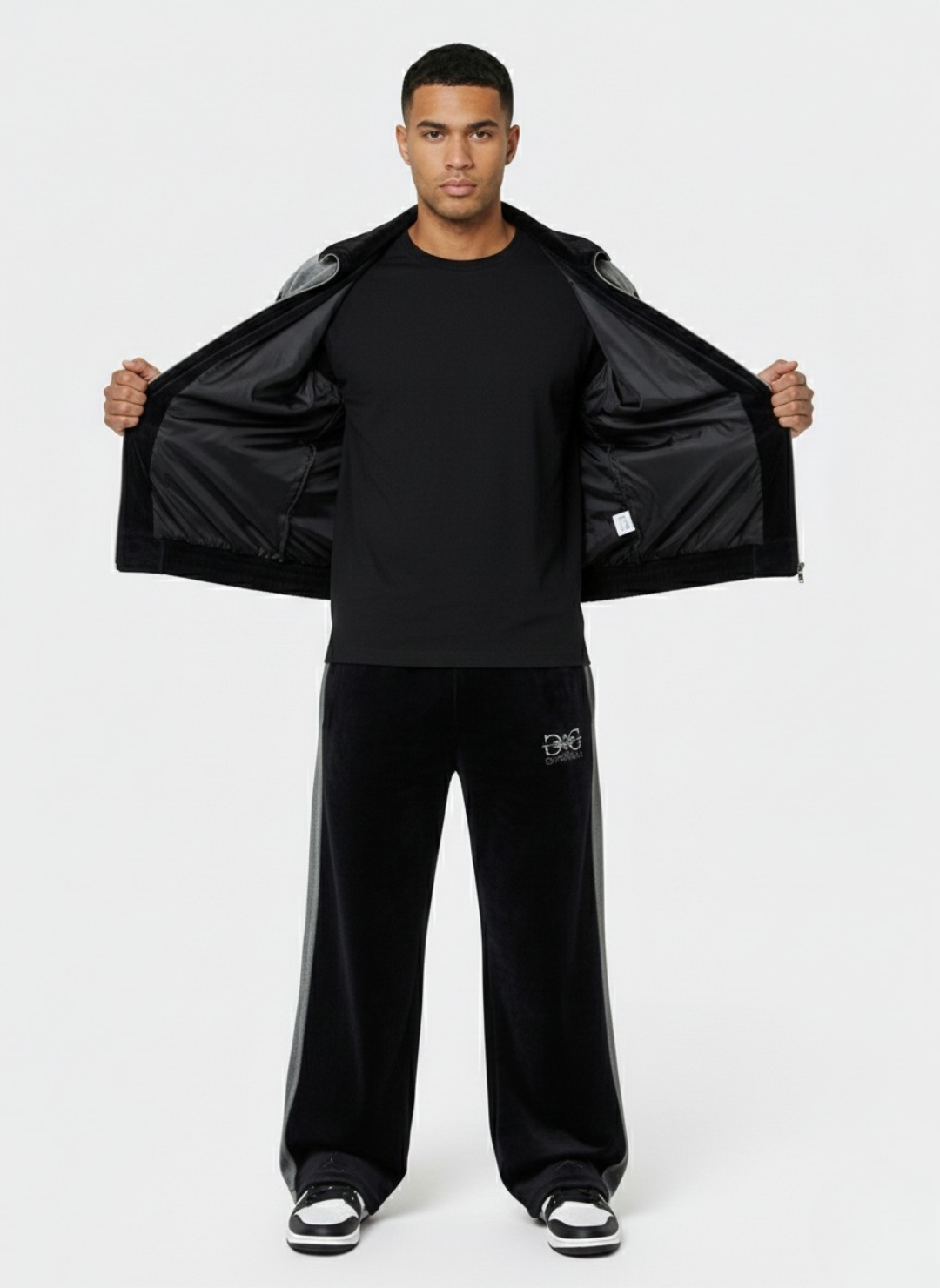 VG "Shadow" Oversized Unisex Velour Tracksuit – Black & Heather Grey