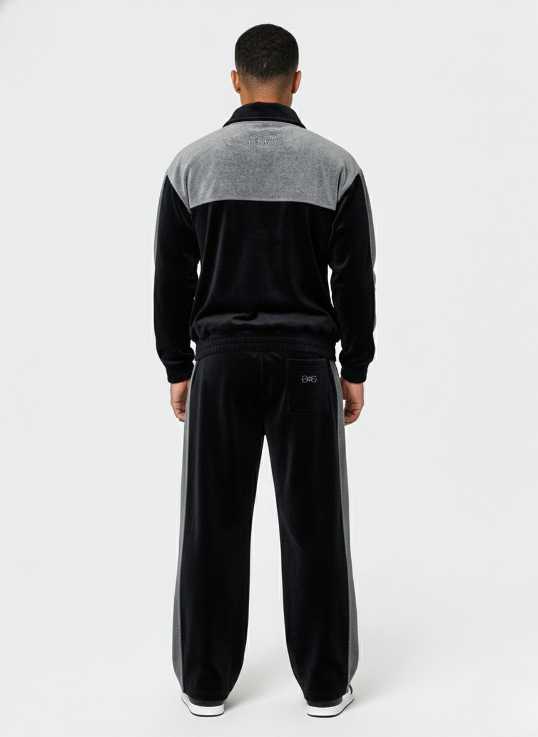 VG "Shadow" Oversized Unisex Velour Tracksuit – Black & Heather Grey