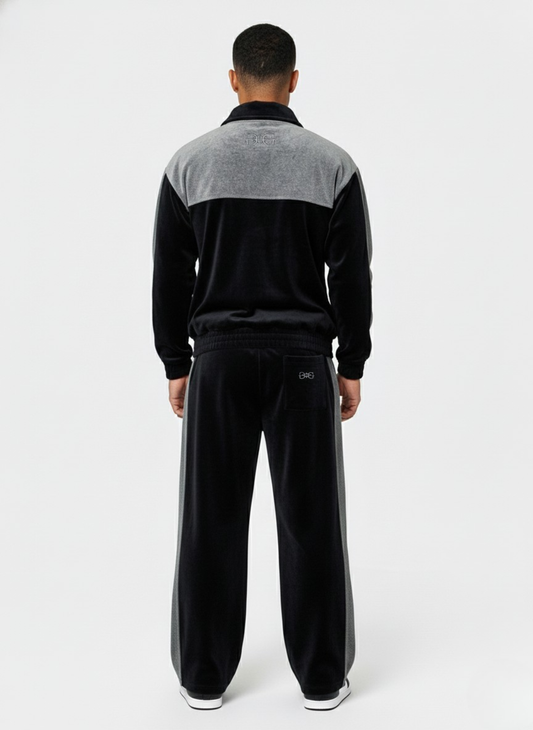 VG "Shadow" Oversized Unisex Velour Tracksuit – Black & Heather Grey